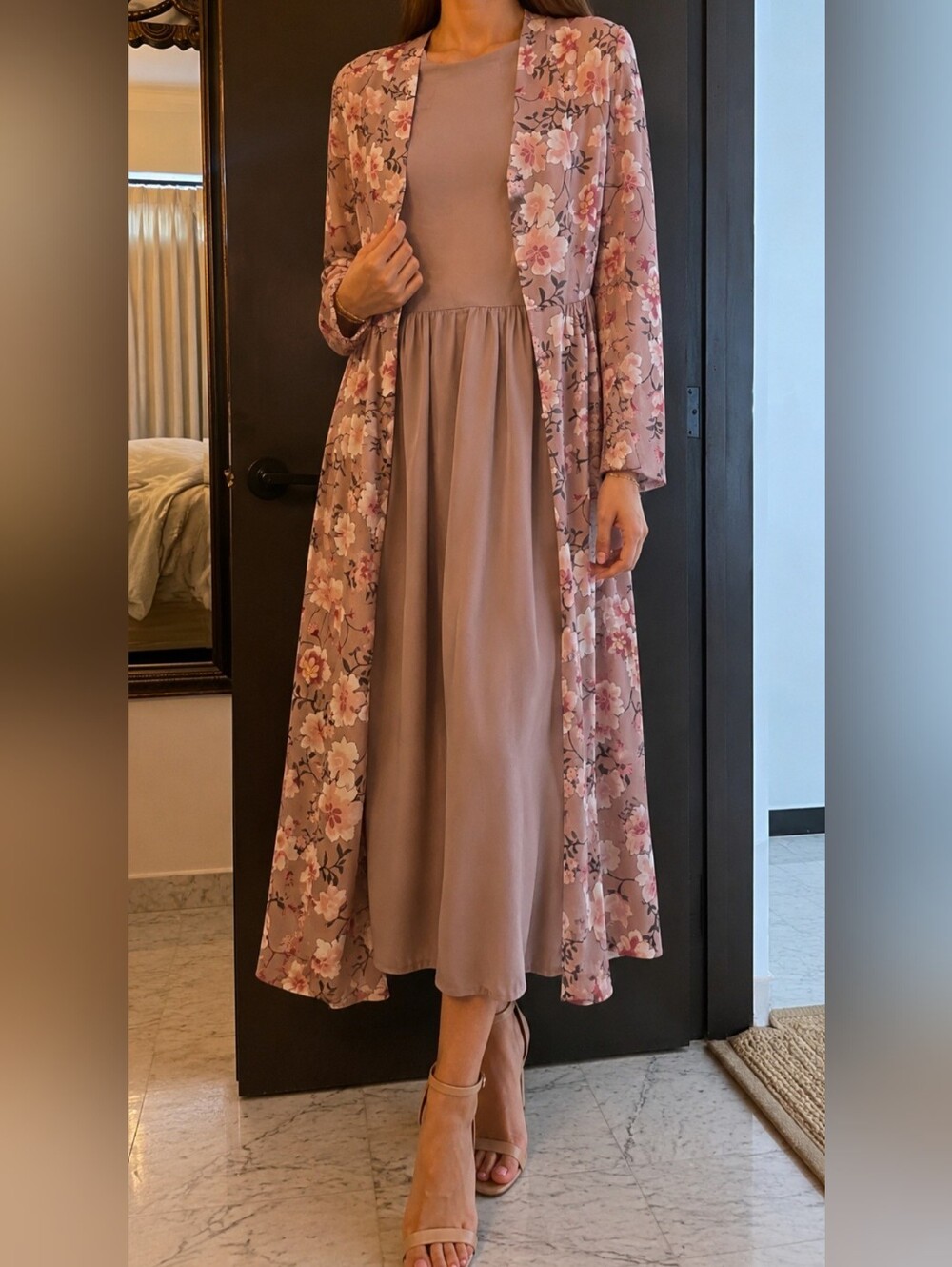 Gal Meets Glam Floral Long Duster Overlay Mauve Pink